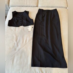 COMMENSE Black Pinstripe Skirt & Vest Set